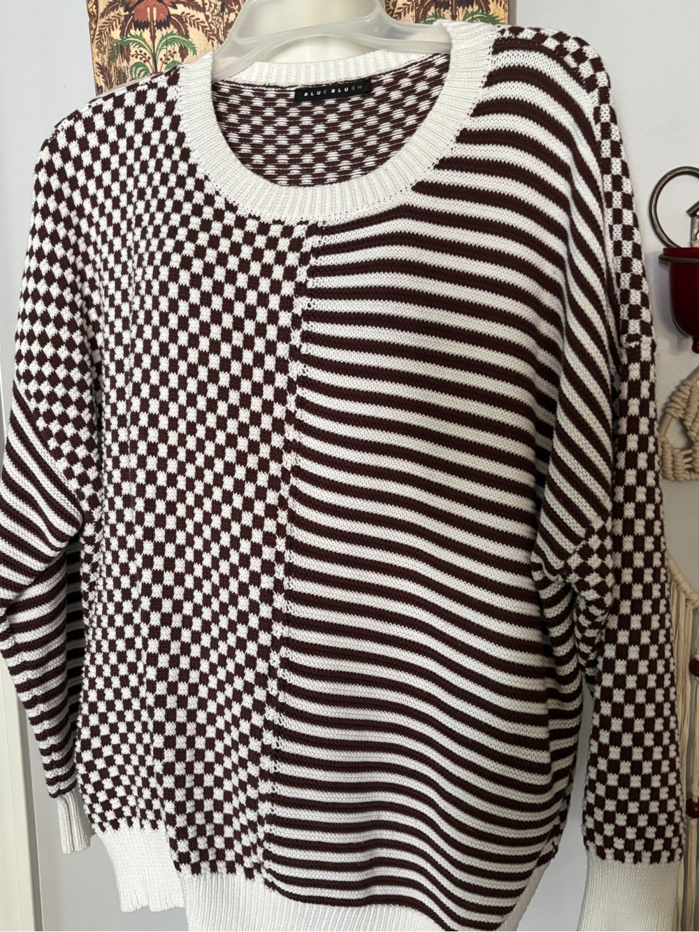 BLUE BLUSH Cotton sweater BROWN & WHITE 
1X